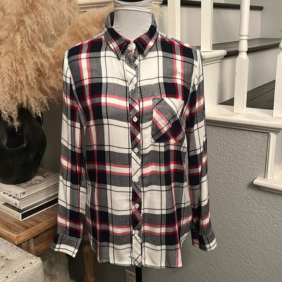 beachlunchlounge Tops - Beach Lunch Lounge Collection Plaid Shirt Long Sleeve Women Size XS